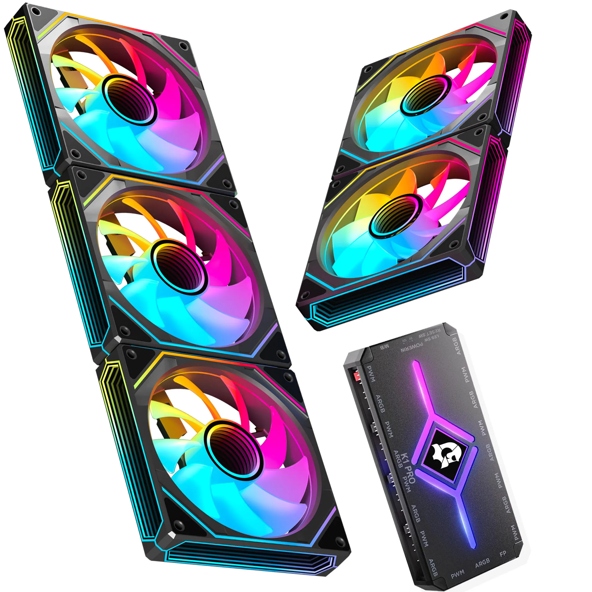 5팩 ARGB PWM 팬, 3개의 정방향 팬 + 2개의 역방향 팬, 컨트롤러가 있는 5V 주소 지정 가능 RGB 팬, PWM PC 팬 1280 RPM, 컴퓨터 케이스용