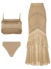2025 New Women Two Piece Set Skirt Suit V Neck Top Skirt Sleeveless Sweet Waist Chic Slit Skirt Beach Dance Robe 4