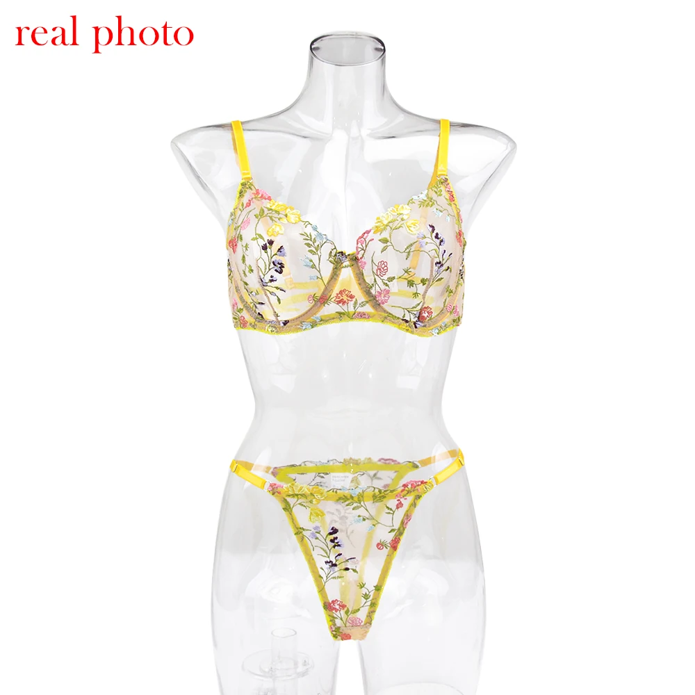 Ellolace Erotic Lingerie Fairly Lace Transparent Underwear Set Girl Floral Embroidery Sexy Fancy Clear Bra Set Women 2 Piece bra panty sets