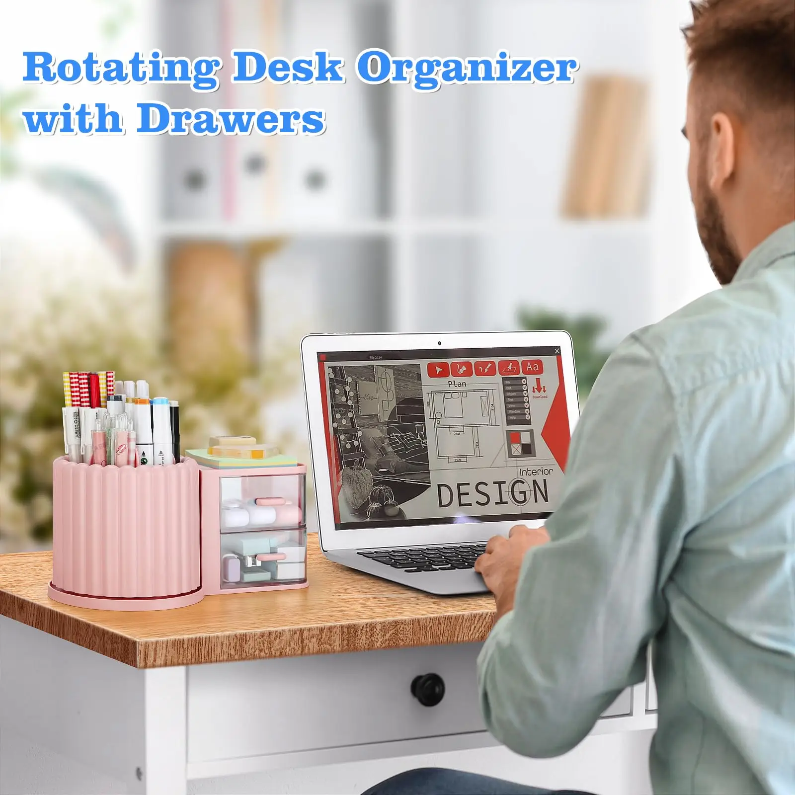 Rotating Office Desk Organizers and Accessories with 2 Drawer, Pencil Holder for Desk, Office Home Art Supplies 6