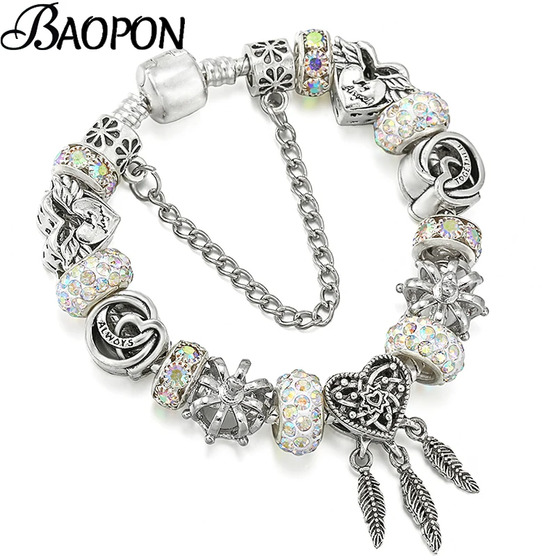 BAOPON Silber Überzogene Charm Armband Für Frauen Männer Mit MOM IMMER Perlen Armband Armreifen Schmuck Geschenk Großhandel Dropshipping