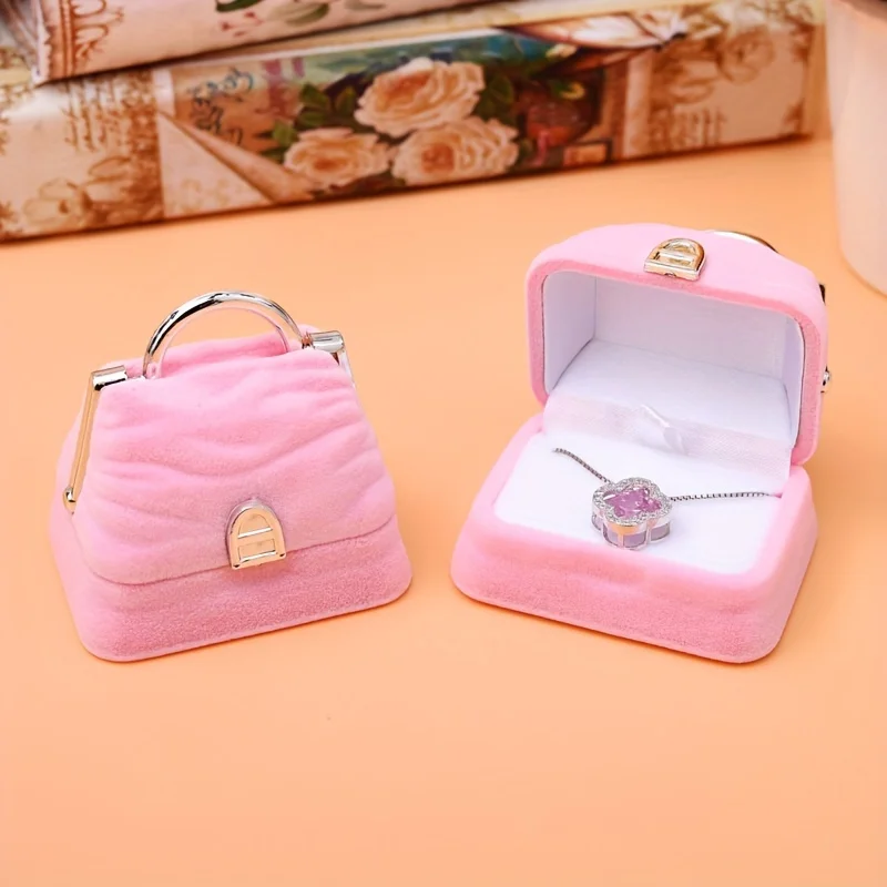 Fashion Handbag Shaped Jewelry Box, Velvet Ring Necklace Storage Box, Elegant Accessory Gift Box, Perfect Proposal Ring Box