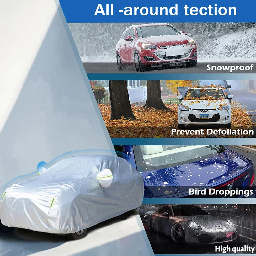 Copertura per auto Protezione esterna Copertura per neve esterna completa Parasole Copertura di protezione Oxford antipolvere universale per berlina Hatchback - immagine 2