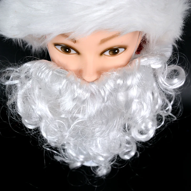 1Set Santa Beard And Christmas Hat White Fake Beard Santa Claus for Cosplay Christmas Gifts Party Performance Supplies
