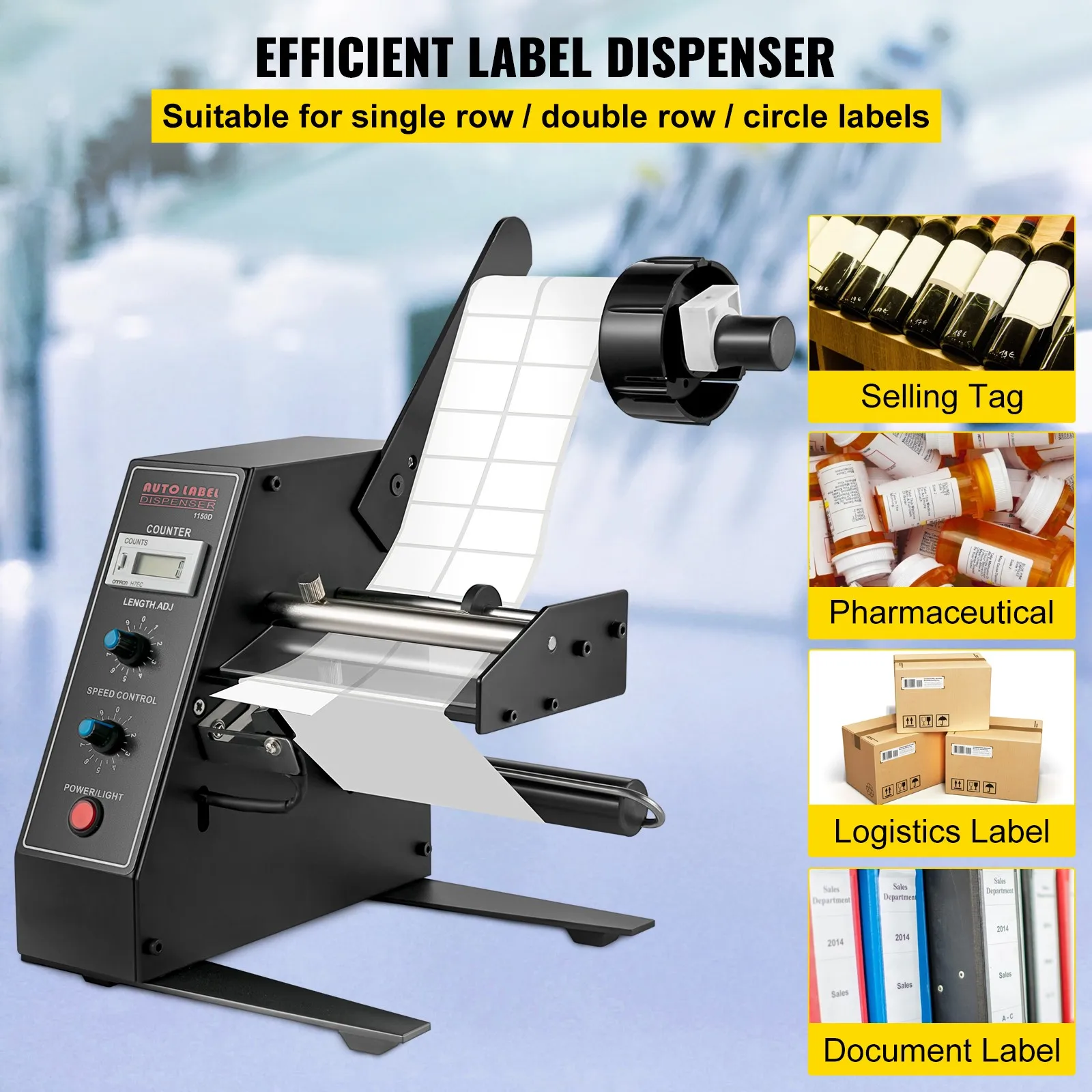 SucceBuy Automatic Label Dispenser Device 125/140mm Portable Label Applicator Sticker Separating Auto Stripping Machine