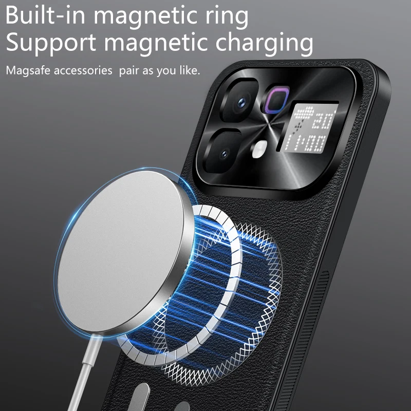 Shockproof Leather Wireless Charging Magnetic Case with Anti-Drop Protection and Slim Camera Guard