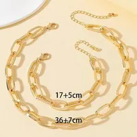 2 pièces ensemble couleur or lien chaîne collier Bracelet ensemble Punk Bracelet grand lien chaîne dubaï afrique fête ensemble de bijoux cadeau pour les femmes 5