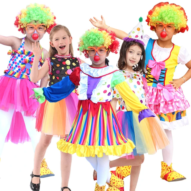 Bambini pagliaccio circo costumi Cosplay parrucca scarpe copertura spugna  naso ragazzi ragazze bambino carnevale vestito di natale - AliExpress