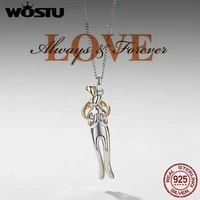 WOSTU – collier avec pendentif en argent véritable 925 pour couple, collier bicolore en argent et or pour lui et pour elle, cadeau de saint valentin 1