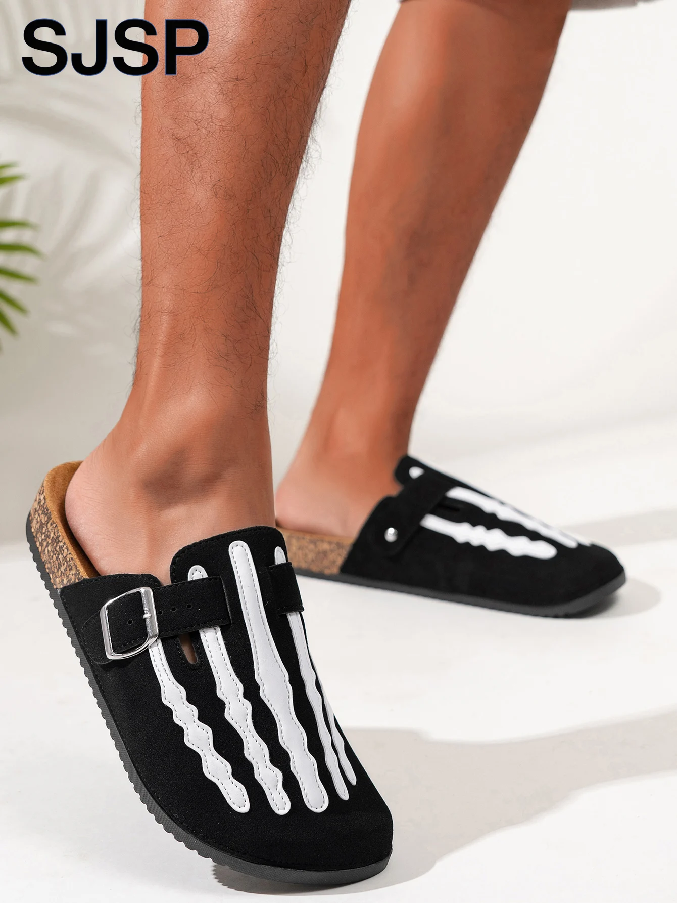 صنادل رجالية جديدة بتصميم هيكل عظمي عصرية بنصف قاب...