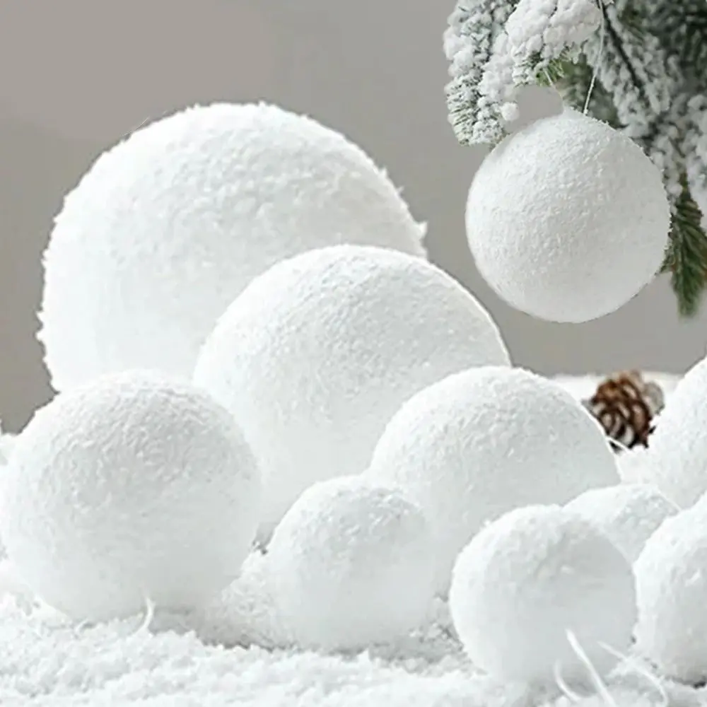 6PCS White Foam Christmas Balls Ornaments For Xmas Tree Hanging Pendant Sequins Balls Merry Christmas New Year Home Decorations 12pcs christmas wooden pendants xmas tree hanging ornaments diy wood crafts for home christmas party new year decorations