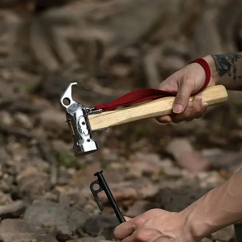 Durable 1PCS Stainless Steel Copper Nail Puller for Outdoor Camping, Multi-purpose Hammer with Safety Rope to Secure Tent