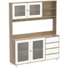 Kitchen Pantry Storage Cabinet, Shelves & Drawers, Modern Sideboard Buffet Cabinet, Wood Kitchen Cupboard with Hutch and Hooks 6