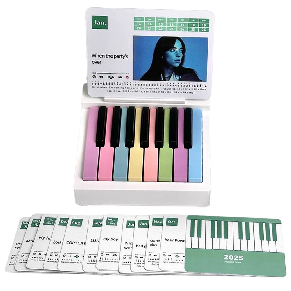 Piano Calendar 15 Keys Piano Calendar with 27 Music Cards Desk Mini Gift for Fans