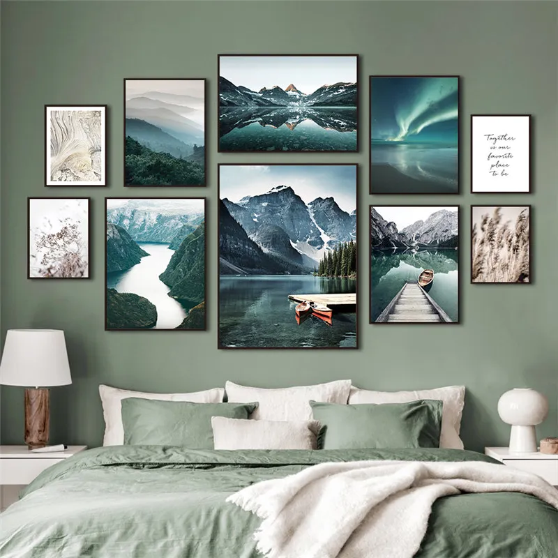 Nordic Scenery Poster Wall Art Canvas Painting Scandinavo Grass Mountain Lake Picture Home Decor Print For Living Room Design