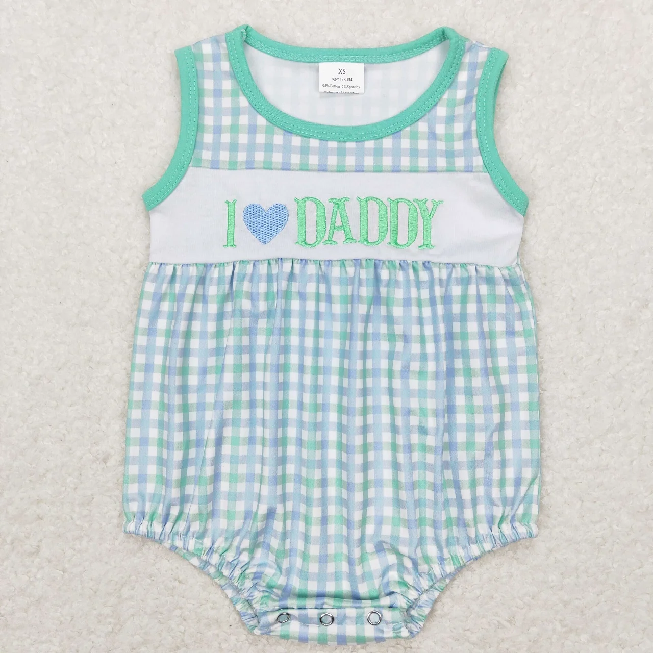 Wholesale Kids Baby Boy Embroidery Plaid Romper Toddler One-piece Sleeveless I Love Daddy Newborn Coverall Bodysuit Jumpsuit 2