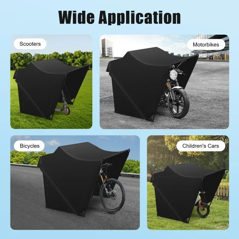 Tragbare Rollerabdeckungen für Motorradgarage, schwarze faltbare Motorradgarage, Schutzplane, wasserdichtes Zelt Universal – Detail 4
