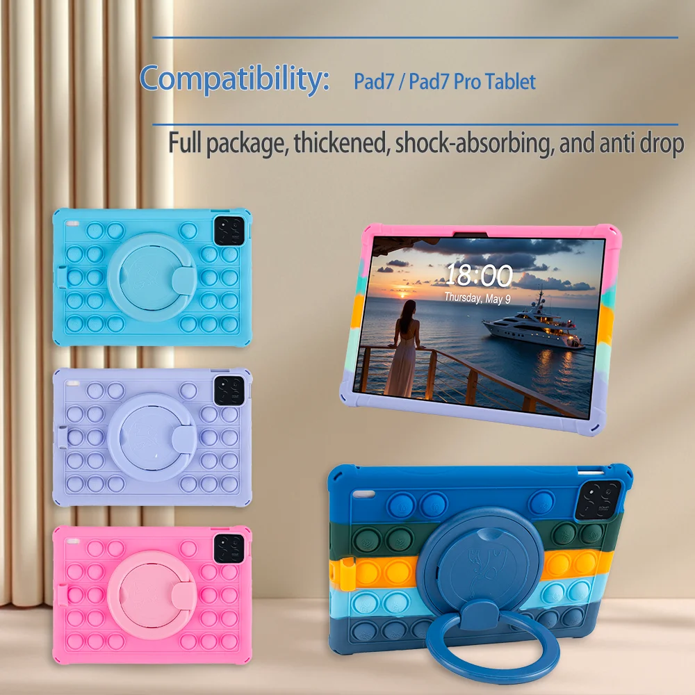Soft Silicone Kids Tablet Case with 360° Rotating Stand, Handle Grip, Shoulder Strap, and Shockproof Protection