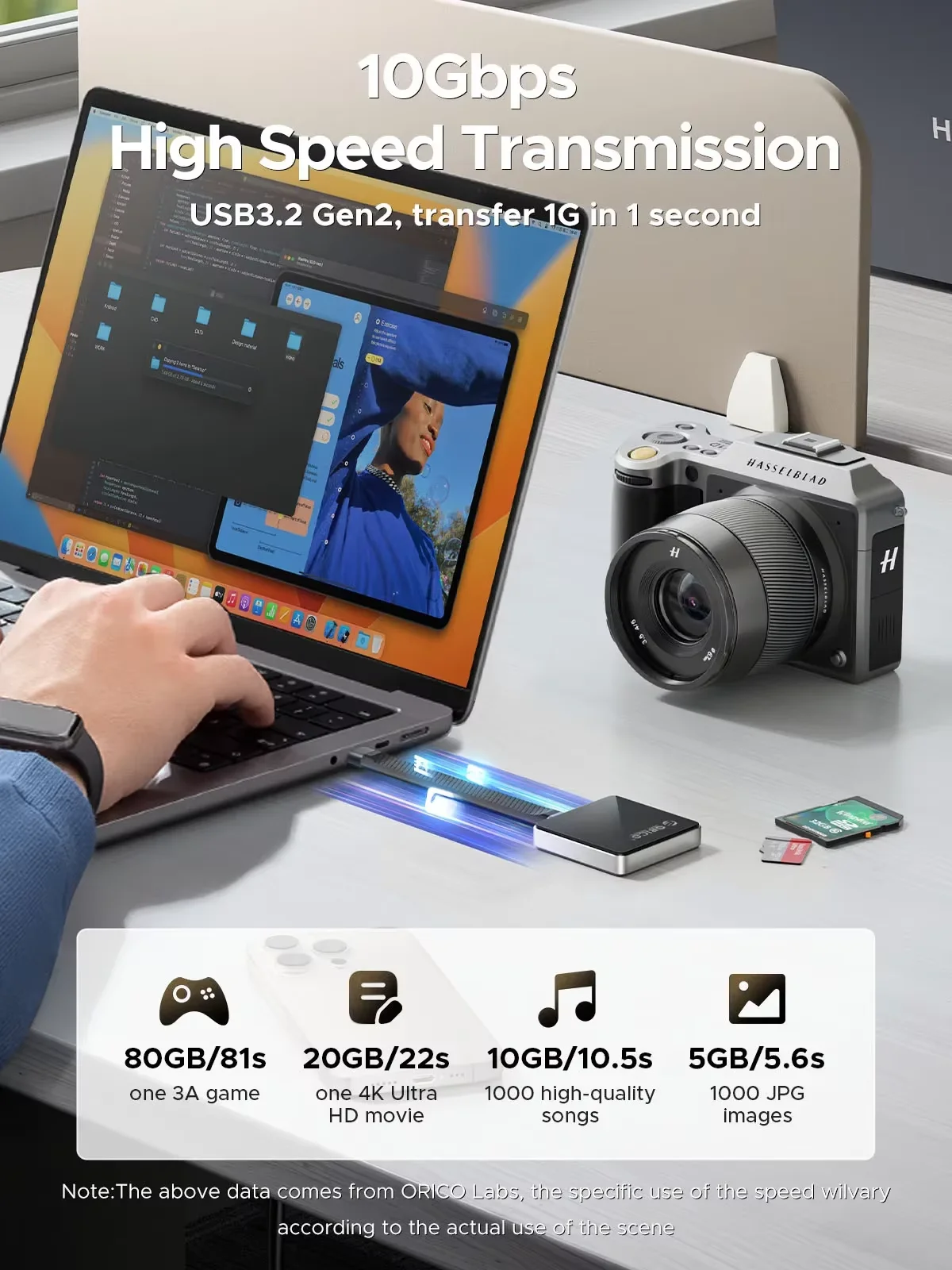 ORICO 마그네틱 2230 M.2 NVMe SSD 케이스 어댑터 10Gbps USB 3.2 M.2 to USB Type C 외장 박스 (아이폰 15 Pro Max, 아이패드, 맥북용)