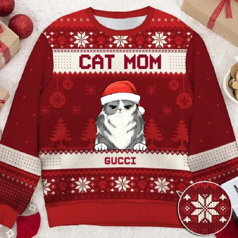 thumbnail image 1 of Suéter navideño feo con dibujo de gato, suéter navideño con impresión 3D, regalo de Papá Noel, sudadera 3D para hombre, otoño e invierno, 1 of 5