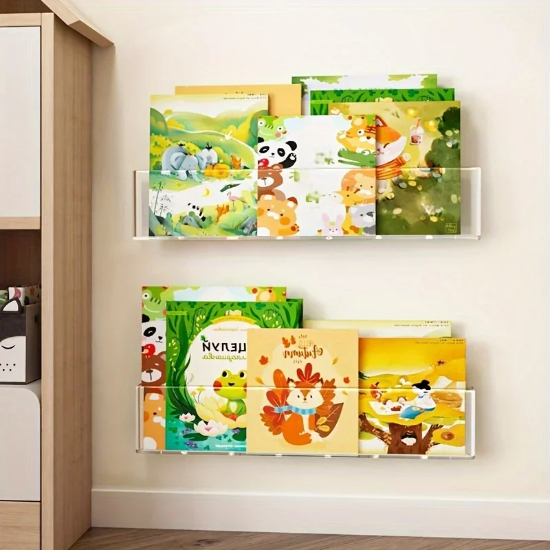 Creative Wall Mounted Bookcase Shelves Bedroom Wall Acrylic Wall Hanging Baskets Storage Racks Baskets Hanging Racks Bookshelves 5