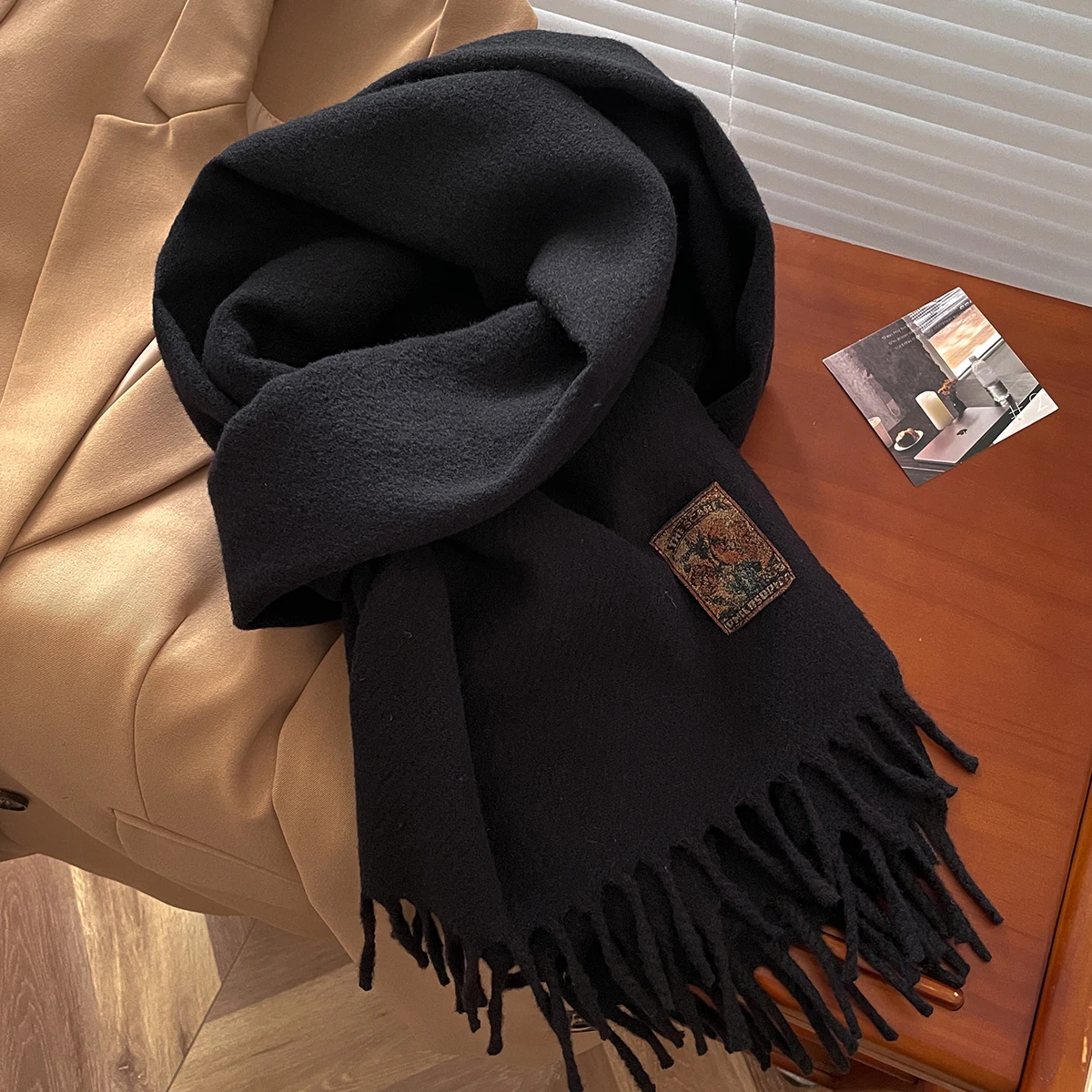 Women Latest Design Fashion Solid Imitation Cashmere Scarves Winter Warm Double Side Shawl Wraps Bufanda Tassel Blanket Scraf