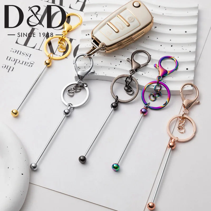 

1Pcs DIY Beaded Key Chain Detachable Beadable Handmade Keychains Bars Metal Small Pendant Key Ring Accessories