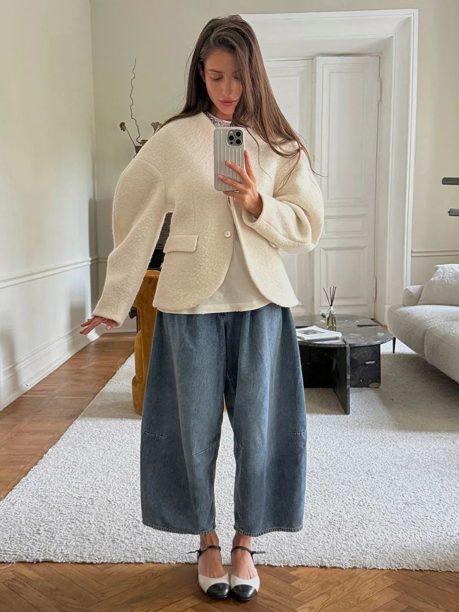 Bornladies Women's Trendy New Autumn Winter Single Breasted Jackets V - Neck Lamb Wool Jacket Warm Outer Garment Coats