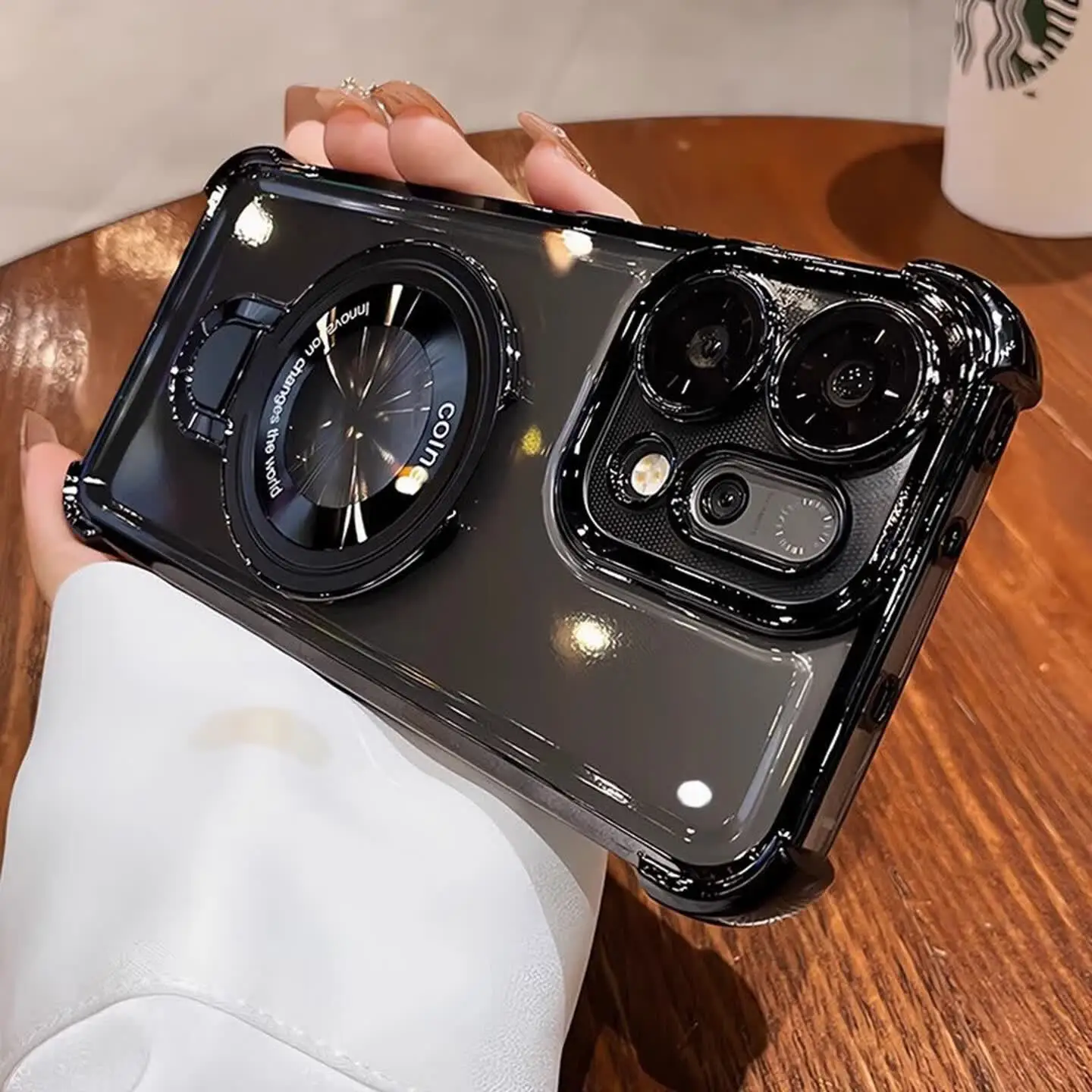 Magnetic U-Shape Stand Transparent TPU Case with Built-in Lens Film