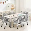 Kids Table and Chairs Set,Toddler Height Adjustable Desk with Graffiti Desktop,Arts & Crafts Table with 6 Seats, Non-Slip Legs 1