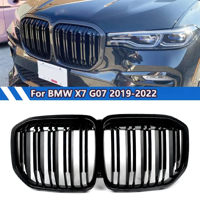 

Front Bumper Grille Grill Dual Slats Gloss Black For 2019-2022 BMW X7 G07 M50i