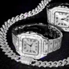 3pcs Men's Watch Set Hip-hop Punk Inlay Diamond Square Watch+Cuban Chain+Bracelet Comes With Strap Adjuster Stylish Jewelry Gift 5