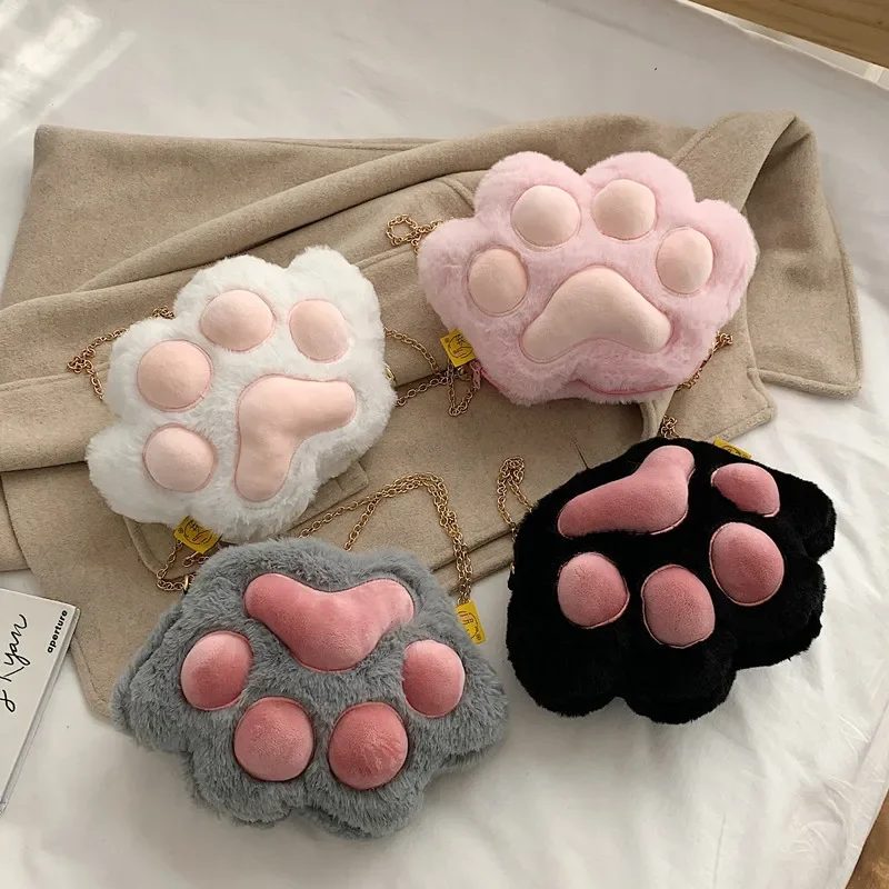 

Cartoon Cat Claw Plush Crossbody Bags Fashion Chain Shoulder Bag Korean Version INS Cute Personality Crossbody Women's Bag