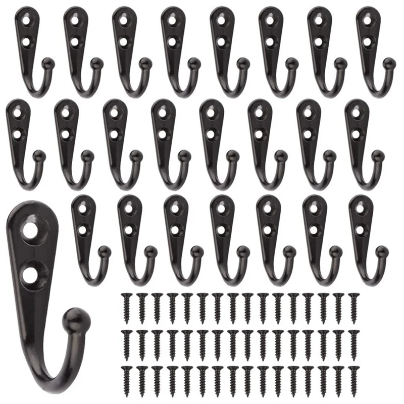 

24 Sets Of Robe Hook Towel Holder For Bathroom Kitchen Accessories Wall Coat Key Hook With Screws Black