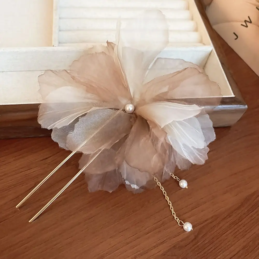 

Tassel Flower Hair Stick Exquisite Pearl Hair Chopsticks Hanfu Hair Fork Cloth Hair Accessories Chinese Style Hair Stick