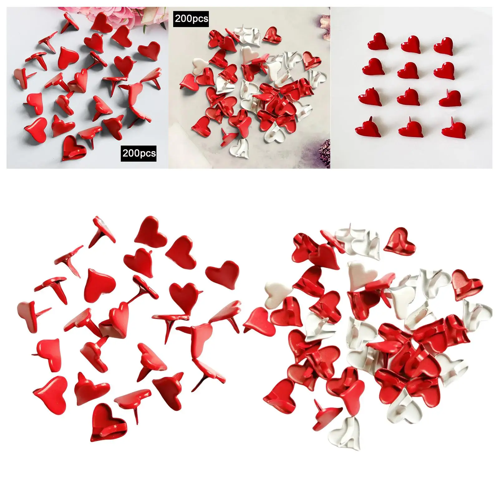 200Pcs Metal Mini Brads Handmade Embellishment Decorative Heart Shaped Paper Fasteners for Scrapbook Crafts Supplies Accessories Metal Brads Scrapbooking Decoration
