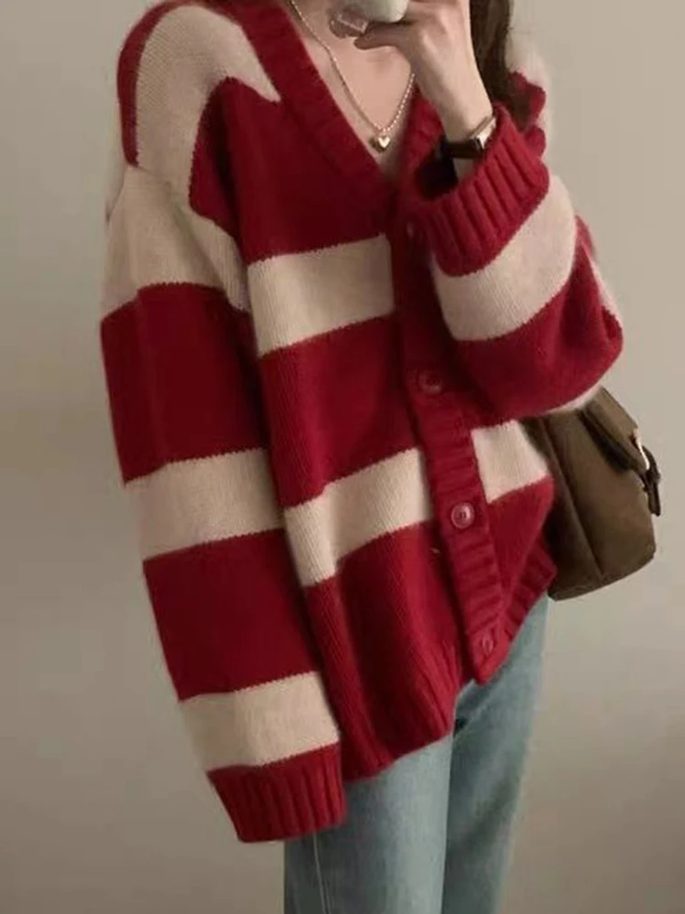 Cardigan with Degrade Stripes in Urban Red