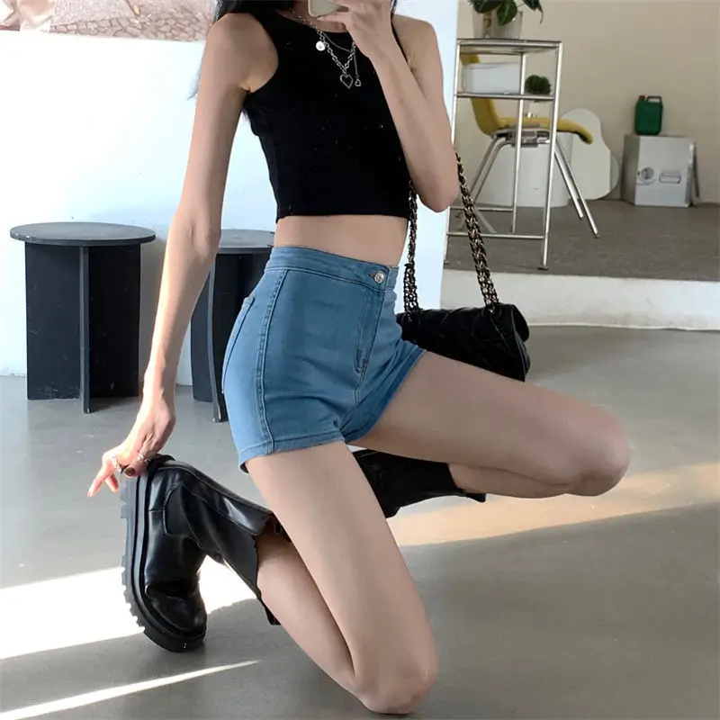

Summer Spice Girls Hip Sexy Denim Shorts Women's High Waist Solid Color Slim Fit Tight Stretch Dancing Pants Women's Clothing