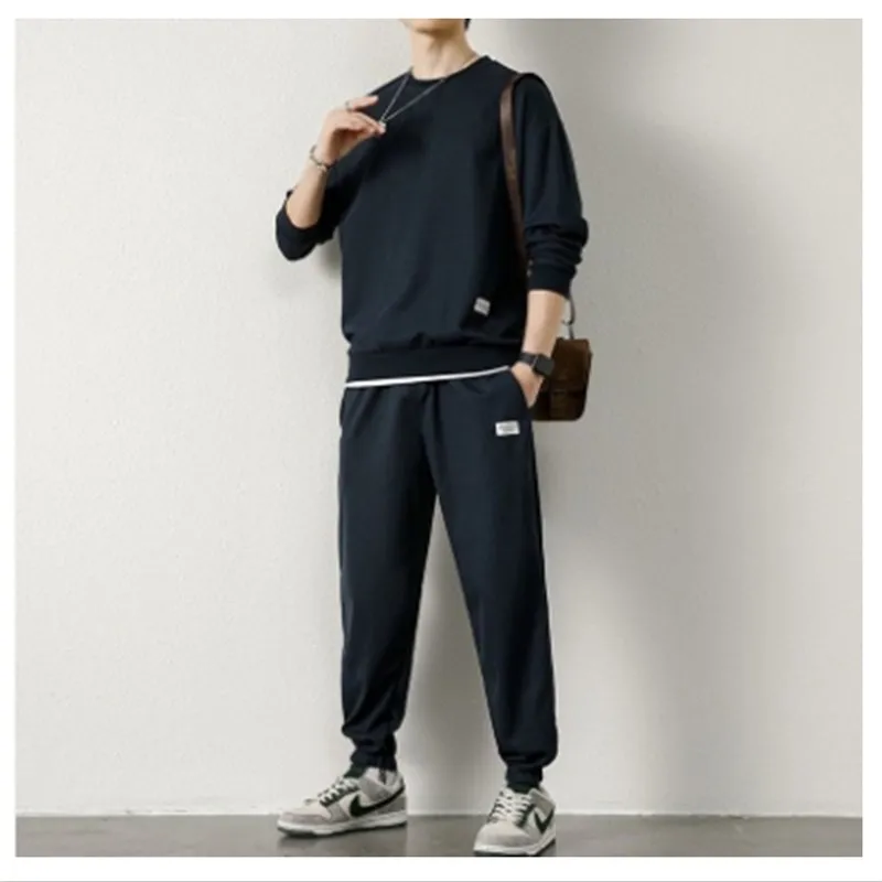 Waffle Set Men's Skin Friendly Comfortable Casual Sports Long Sleeve Two Piece Fashion Sportswear A0050