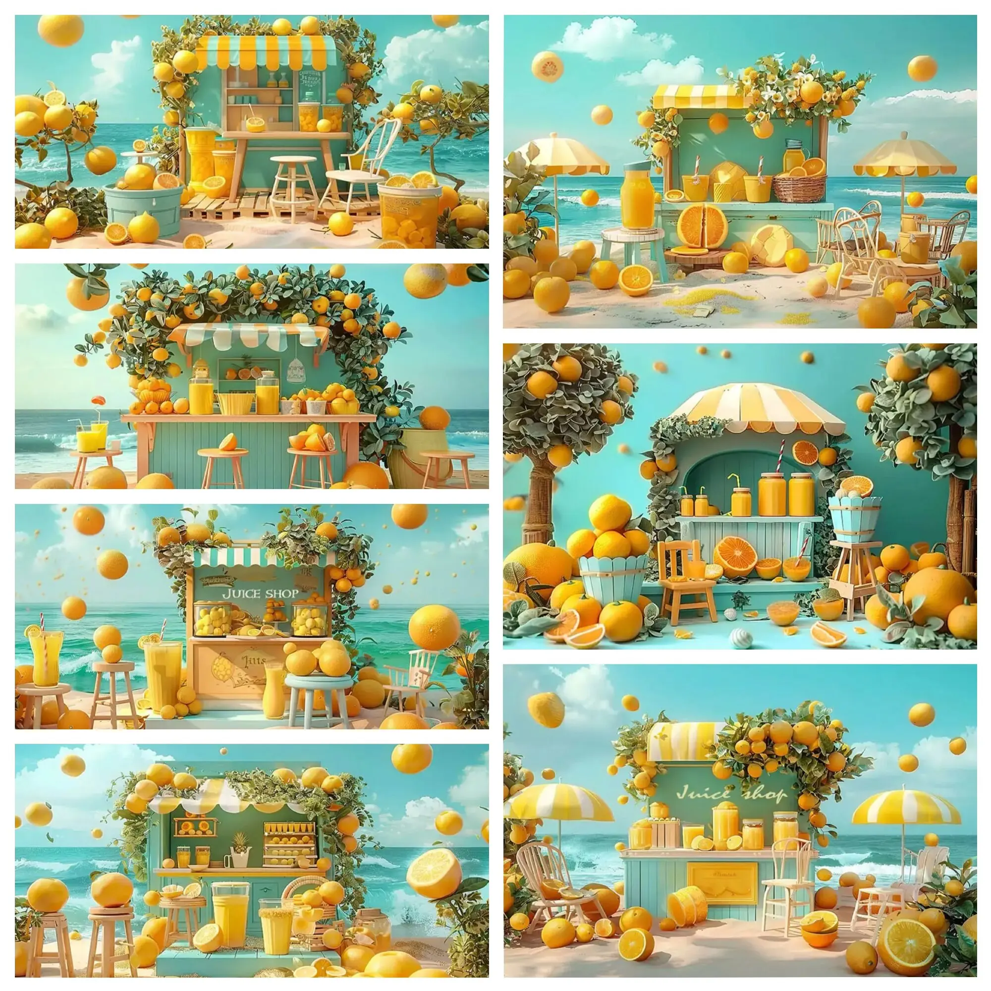 

Lemon Shop Summer Beach Photography Background Children's First Birthday Party Decoration Background Portrait Photography Studio