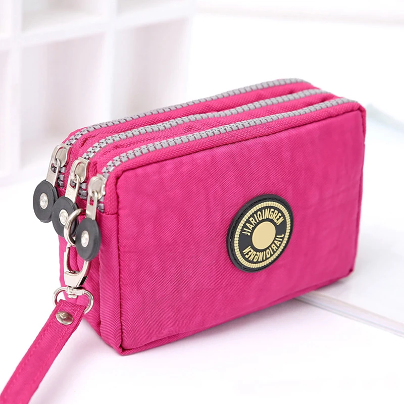 2024 New Coin Purse Women Small Wallet Washer Wrinkle Fabric Phone Purse Three Zippers Portable Make Up Bag Handbags 2