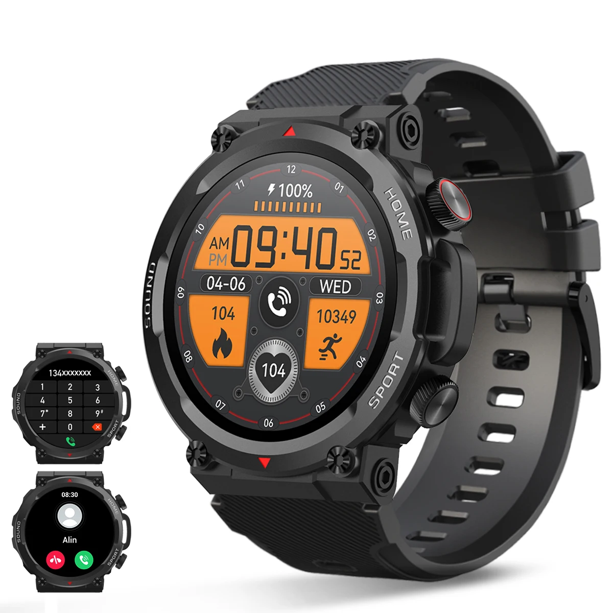 Carneedi Smartwatch voor heren, militair sporthorloge, bluetooth-oproep