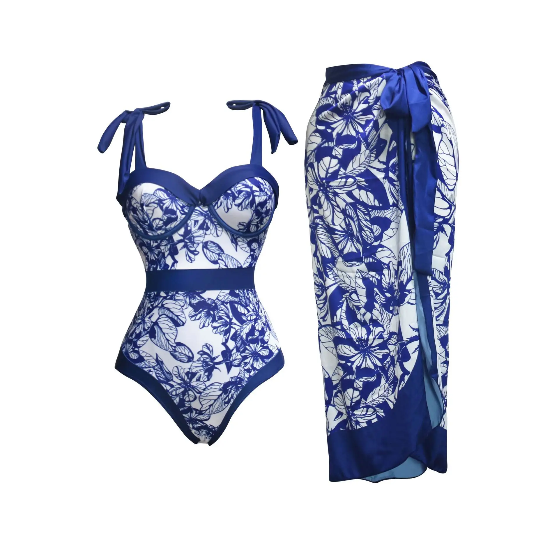 

Women's Bikini Set 2023 New Sexy One Piece Swimsuit Women's European and American Lace up Long Skirt Chiffon Set Hard Wrapped
