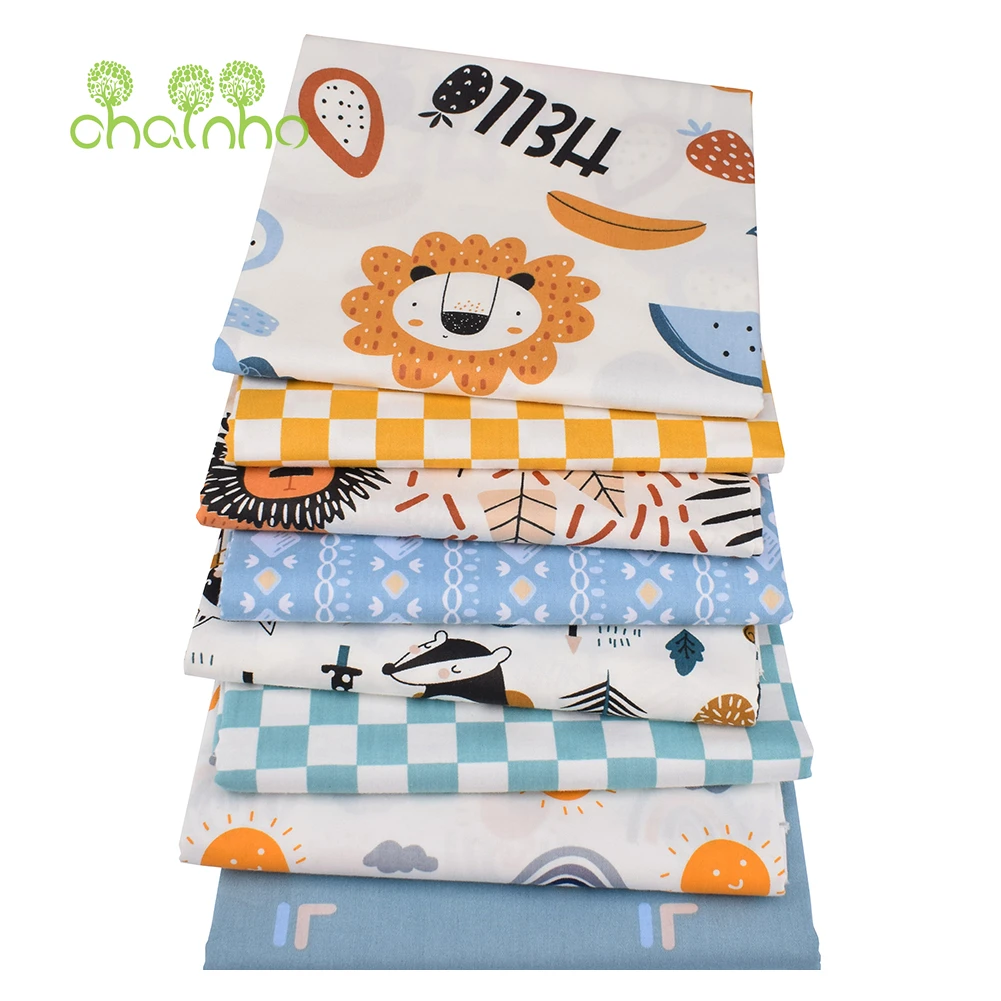 Chainho,Printed Twill Weave Cotton Fabric,DIY Sewing Quilting Material,Patchwork Cloth,8 Designs Cartoon Series,2 Sizes,15C381