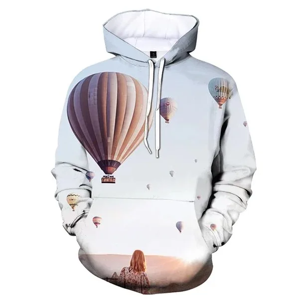 Women and Men Colorful Hot Air Balloon, 3D Print, Casual, Sporty
