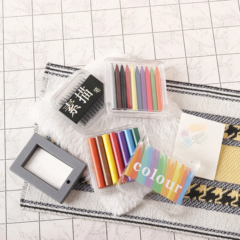 

1Box 1:12 Dollhouse Miniature Crayon Color Pencil Sketch Pen Drawing Scene For Doll House Decor Accessories Pretend Play Toys