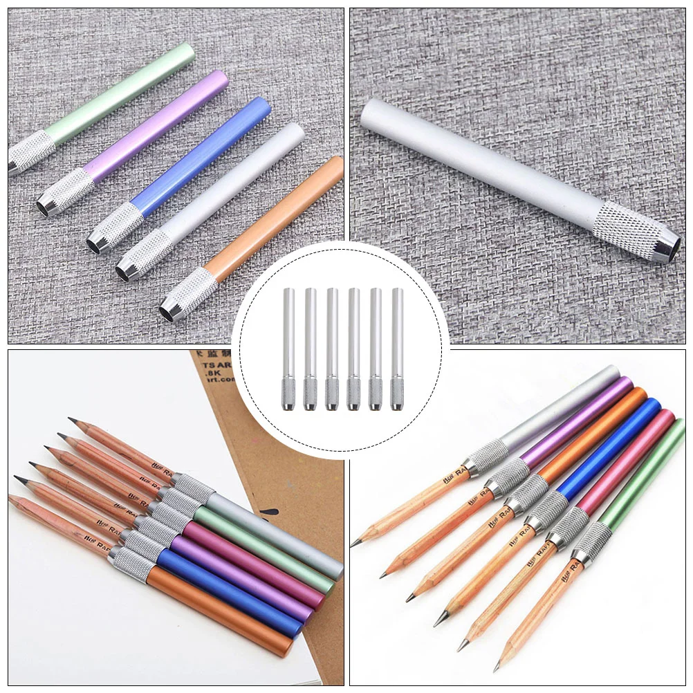 3/6PCS Metal Charcoal Pencils Pencil Extension Holder Portable Pencil Extension Rod Sturdy Pencil Holder Lengthener for Students