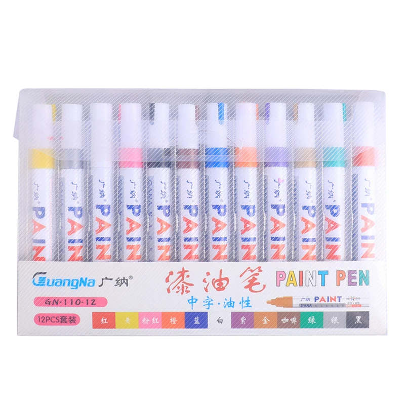12pcs/lot Colorful Waterproof Pen Car Tyre Tire CD Metal Permanent Paint Markers Graffiti Oily Posca Markers Art Supplies