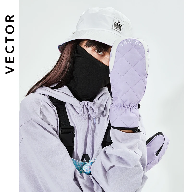 Extra Thick Women 2-IN-1 Mittens Ski Gloves Snowboard Men Snow Winter Sport Warm Waterproof Windproof Skiing Faux Leather Plam 2