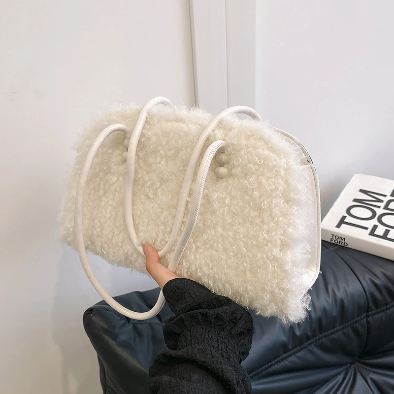 Luxus Lamm Woolen Handtasche Geldbörse Kupplungen Frauen Tasche 2024 Winter Neue Große Kapazität Unterarm Schulter Tasche Dame Warme Plüsch Tasche – Detail 28